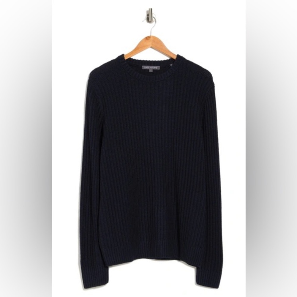 Slate & Stone Textured Weave Crew Neck Sweater in Navy